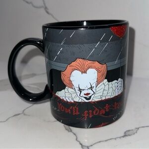 IT You’ll Float too Mug with red glitter writing and ballon